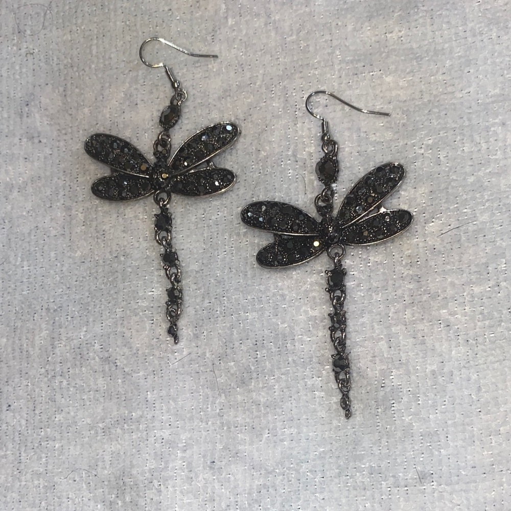 Elegant Black Dragonfly Earrings